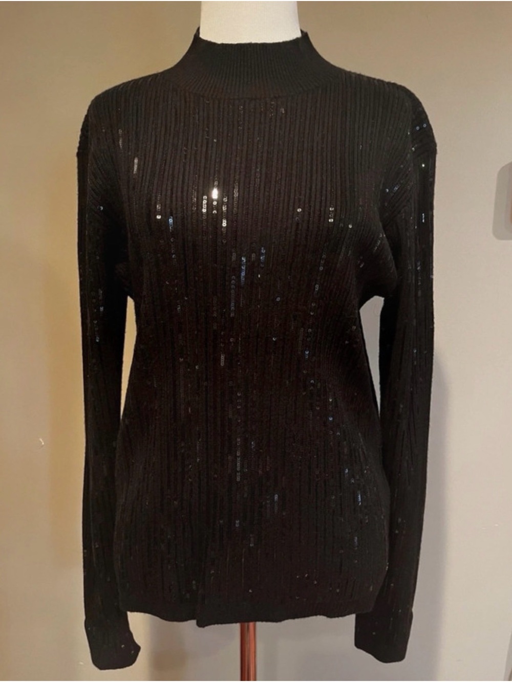 GUESS Black Sequin Rib-Knit Long Sleeve Women’s Sweater - Size Small